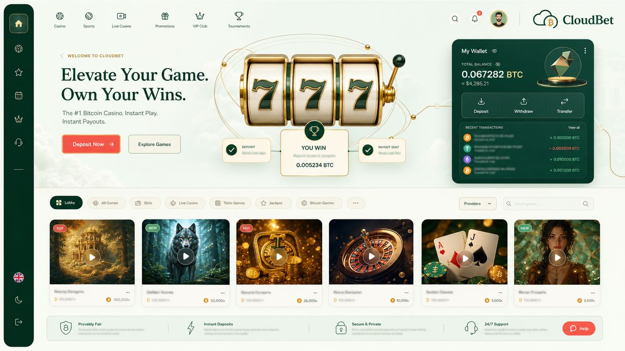 Cloudbet Bitcoin casino homepage with sportsbook and games
