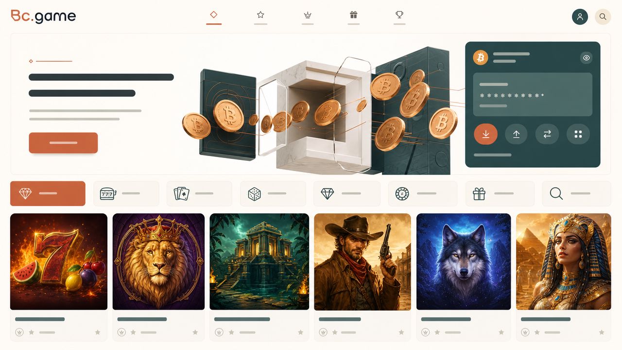 Editorial mockup of the Bc.game Bitcoin casino review interface